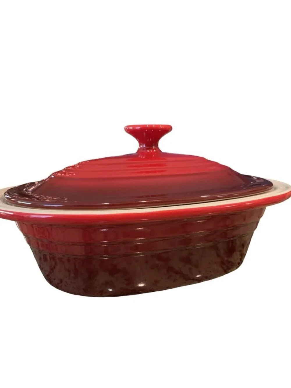 Le Creuset 2-1/2 Qt Red Heart Shaped Stoneware Baker Casserole Dutch Oven w/Lid